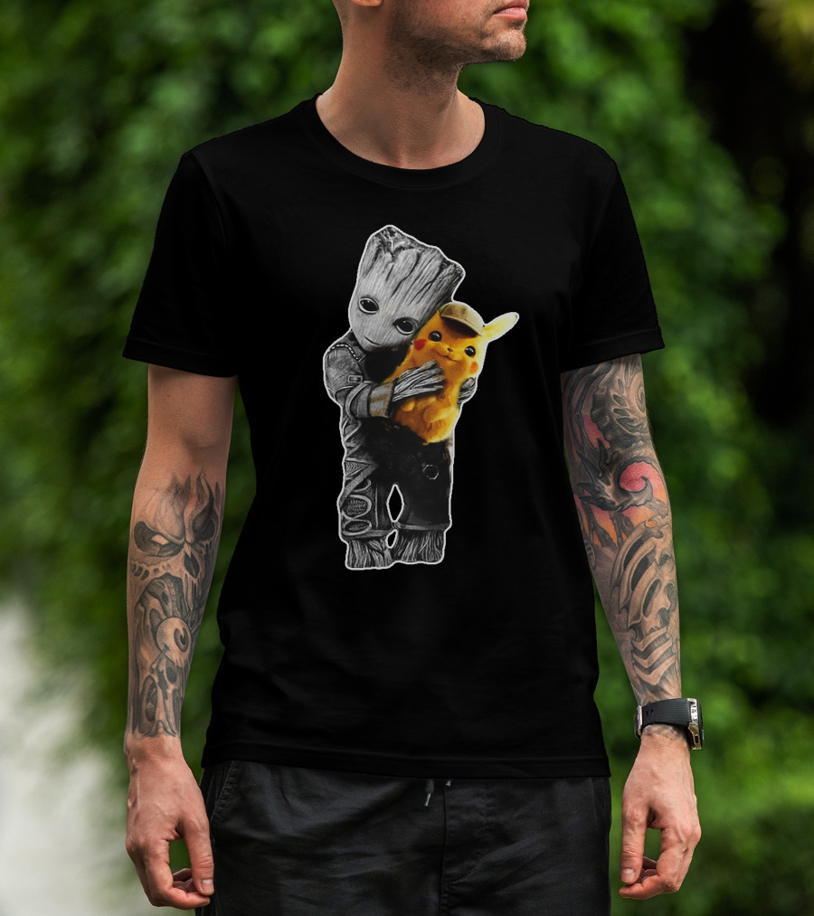Groot Embrace With Pikachu T-Shirt