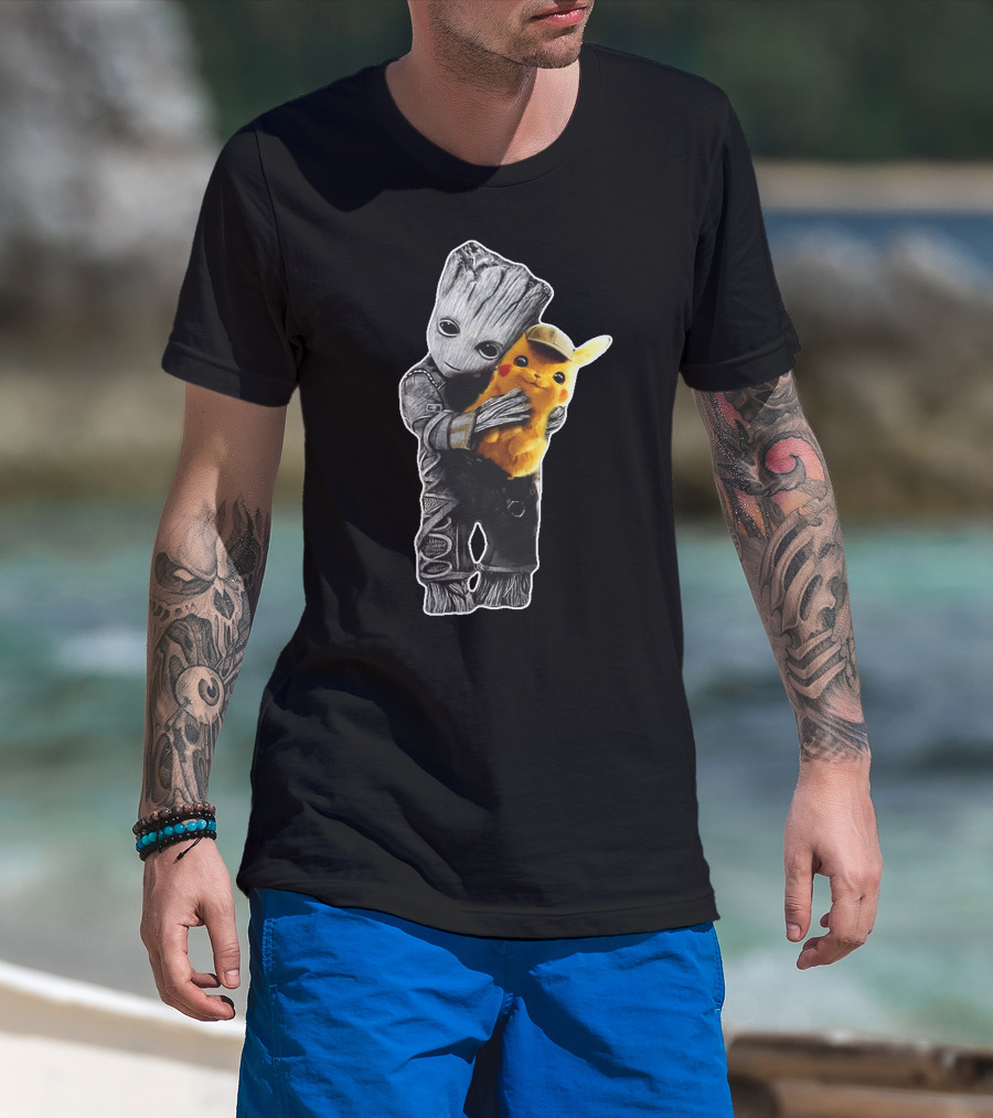Groot Embrace With Pikachu T-Shirt