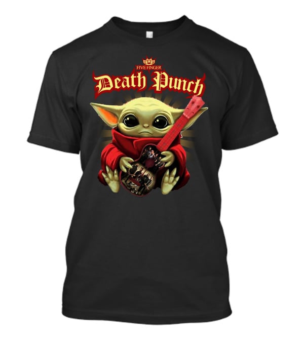 Five Finger Death Punch Baby Yoda Holding Red Guitar T-Shirt
