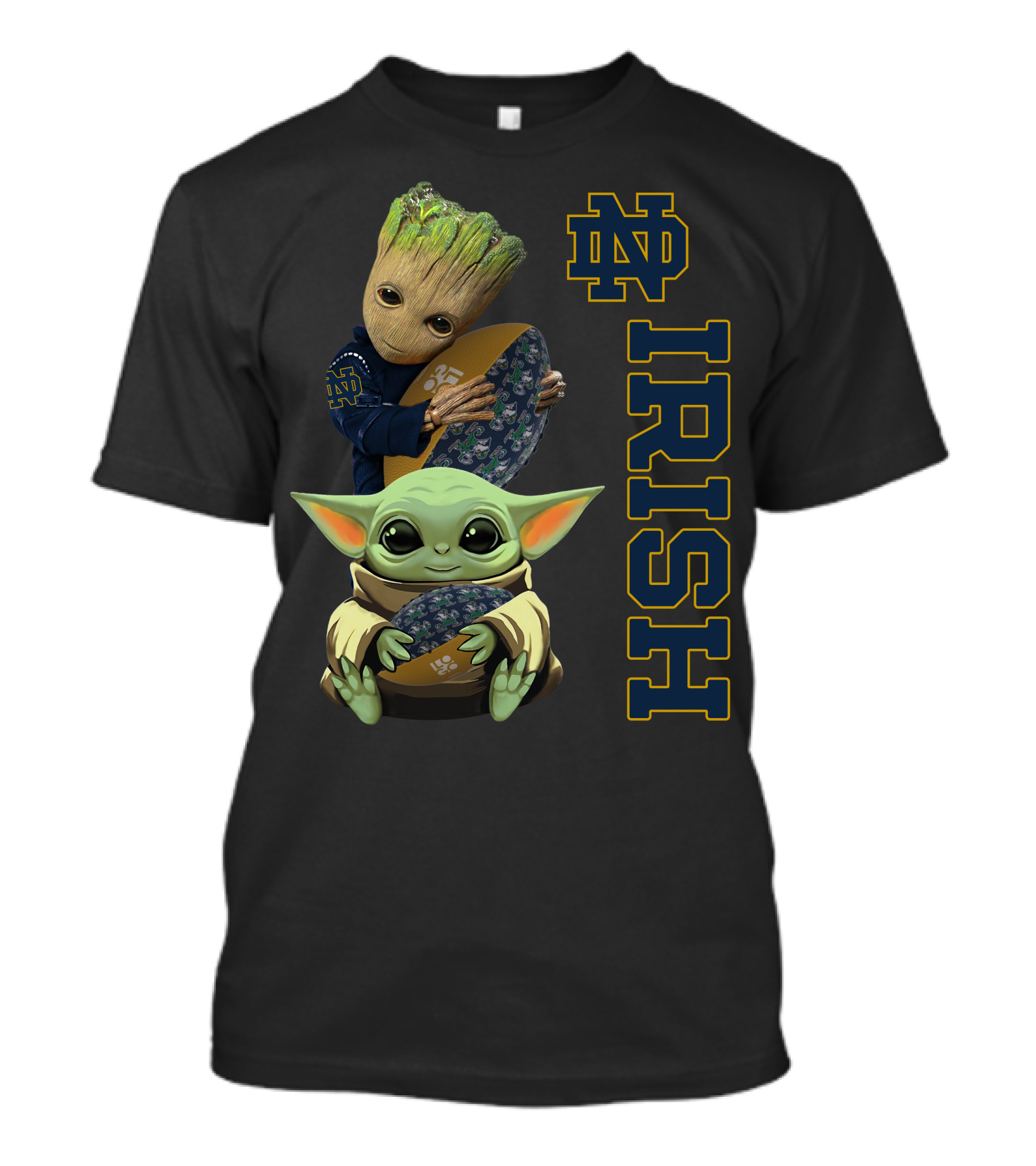 Notre Dame Fighting Irish Groot And Baby Yoda Football Collaboration T-Shirt