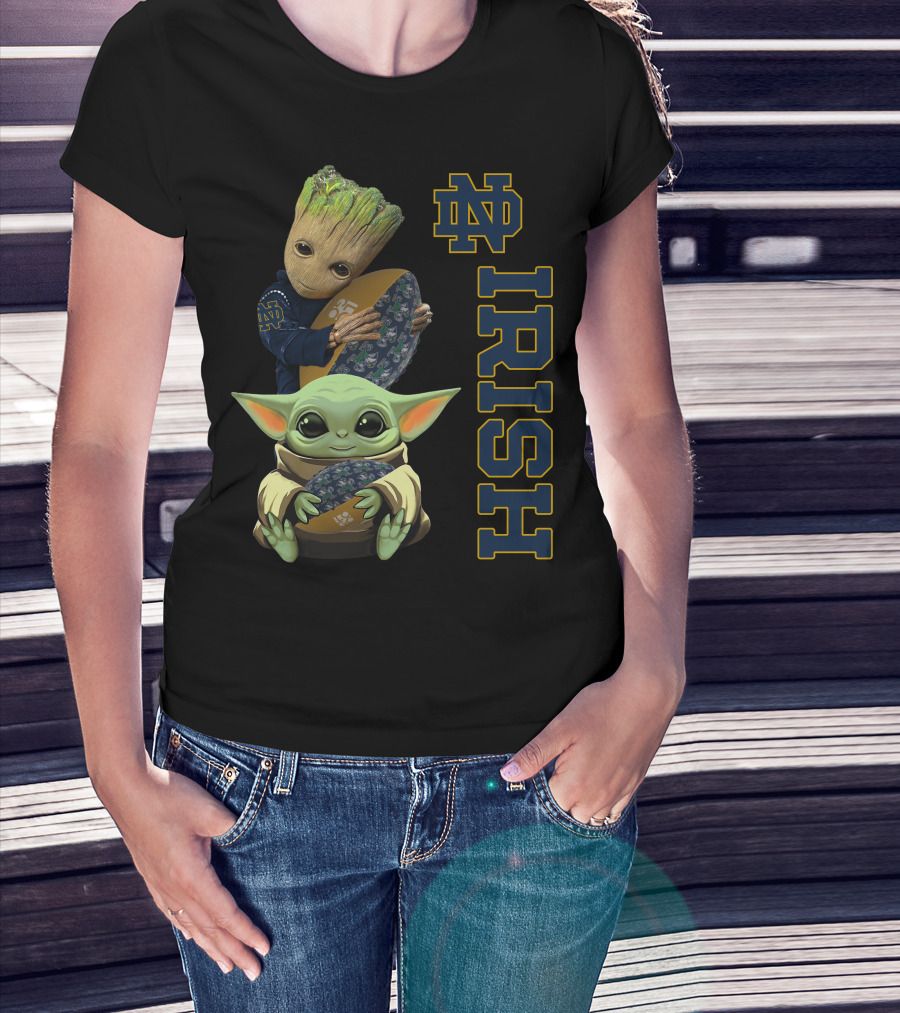 Notre Dame Fighting Irish Groot And Baby Yoda Football Collaboration T-Shirt