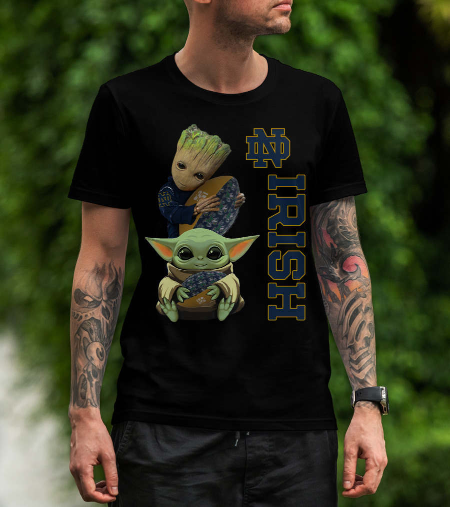 Notre Dame Fighting Irish Groot And Baby Yoda Football Collaboration T-Shirt