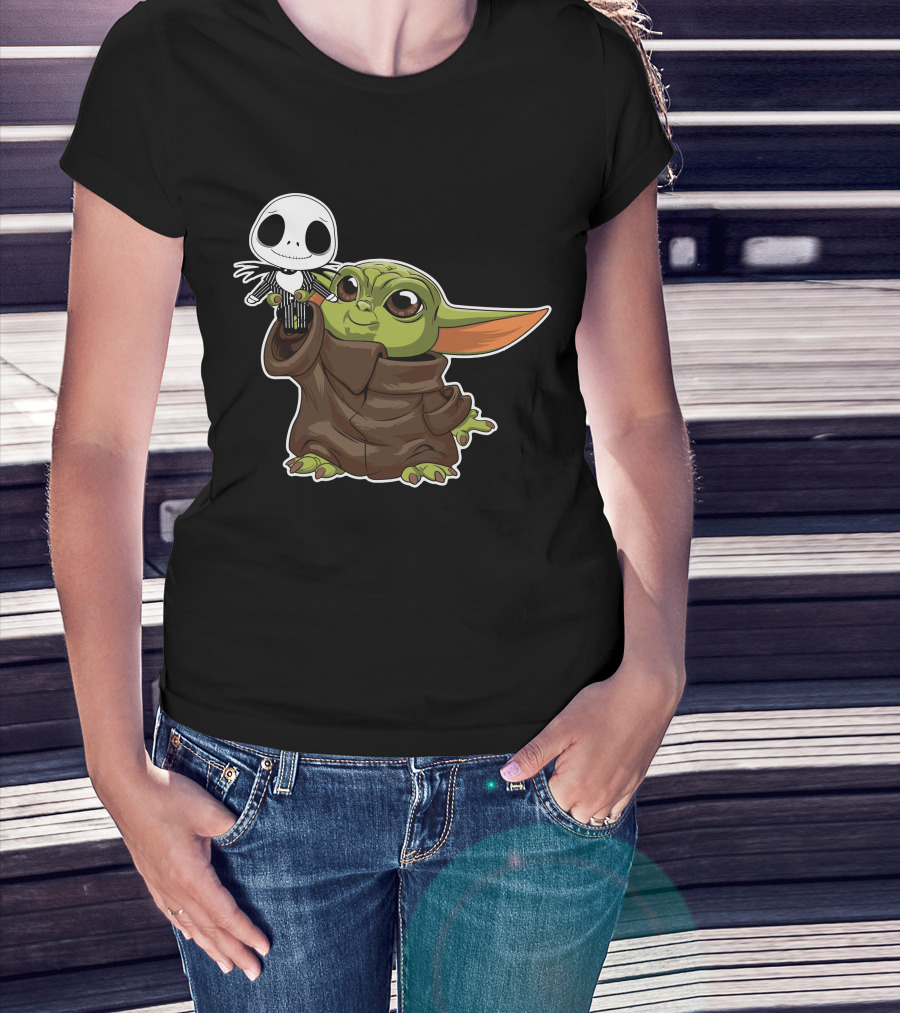 Baby Yoda Holding Jack Skellington T-Shirt