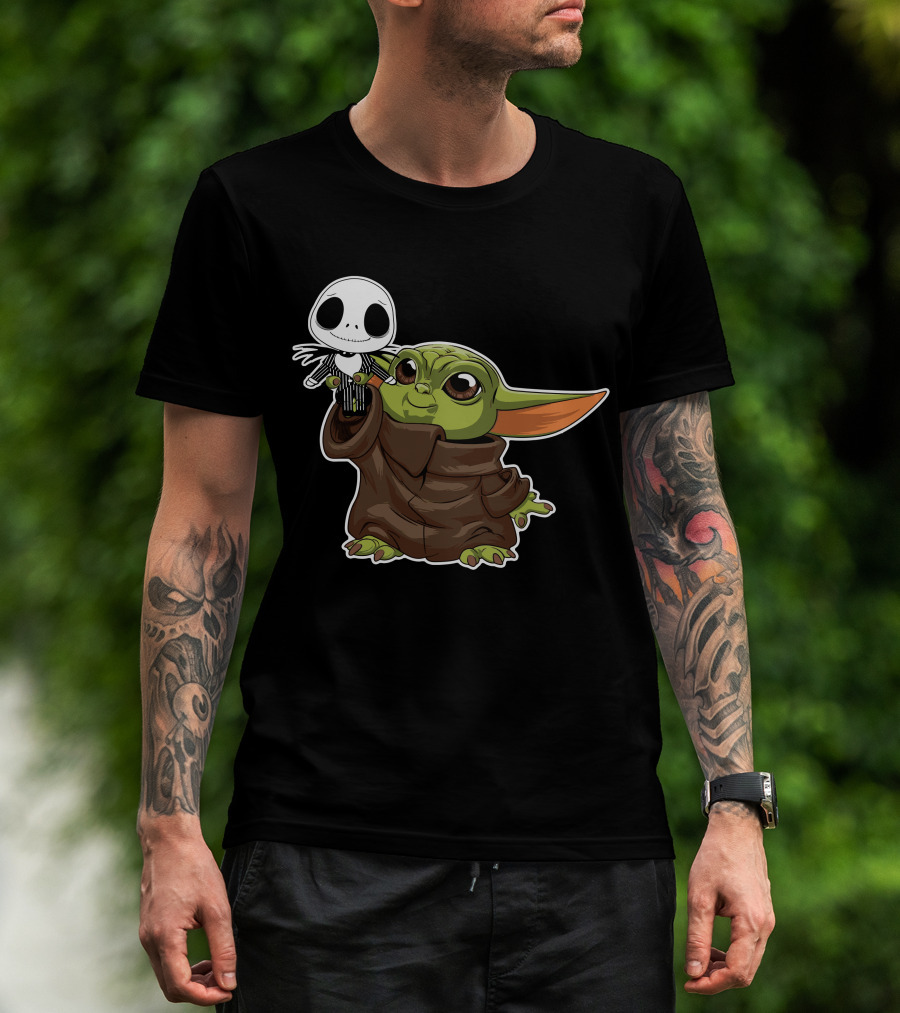 Baby Yoda Holding Jack Skellington T-Shirt