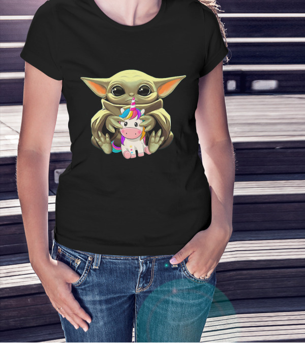 Adorable Yoda With Rainbow Unicorn T-Shirt