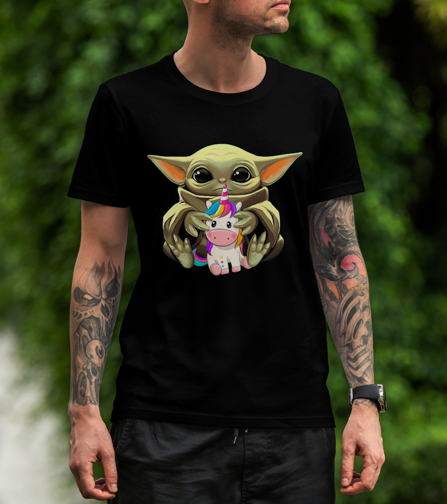 Adorable Yoda With Rainbow Unicorn T-Shirt