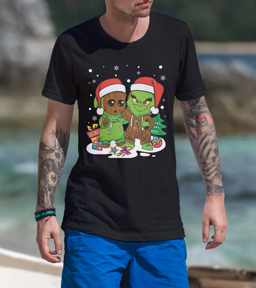 Christmas Friends Santa Hats Holiday Celebration Snowflakes Presents T-Shirt