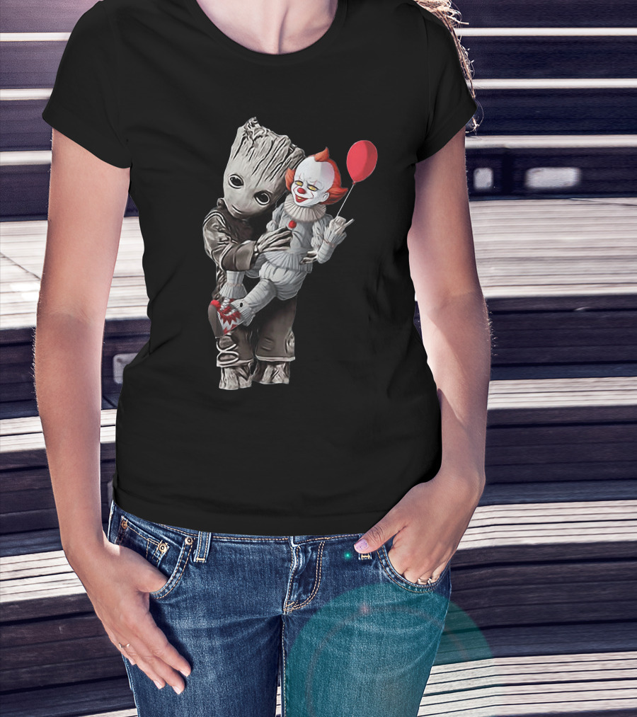 Groot Holding Pennywise With Balloon T-Shirt