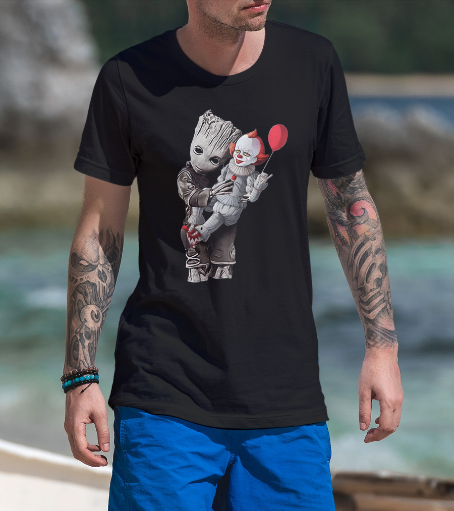 Groot Holding Pennywise With Balloon T-Shirt