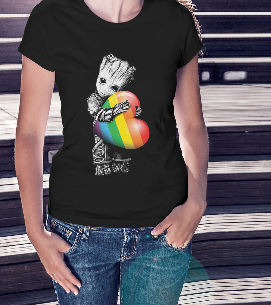 Groot Holding Rainbow Heart T-Shirt