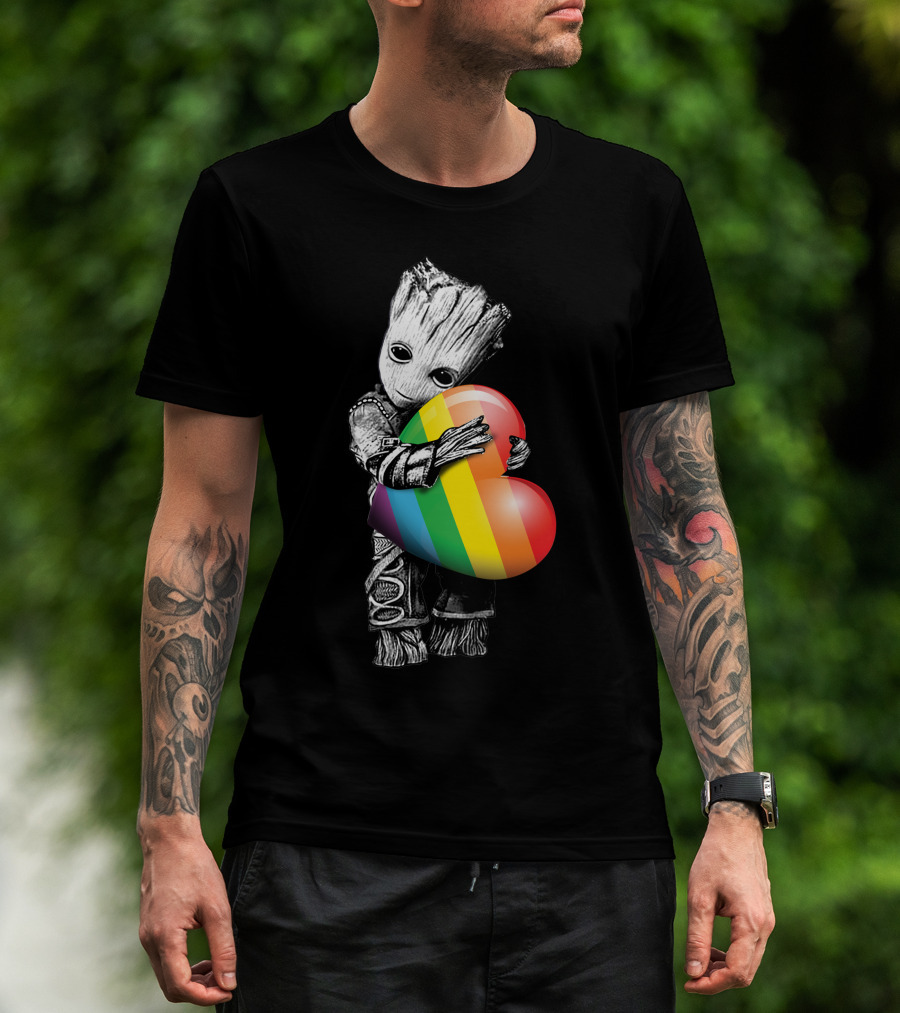 Groot Holding Rainbow Heart T-Shirt