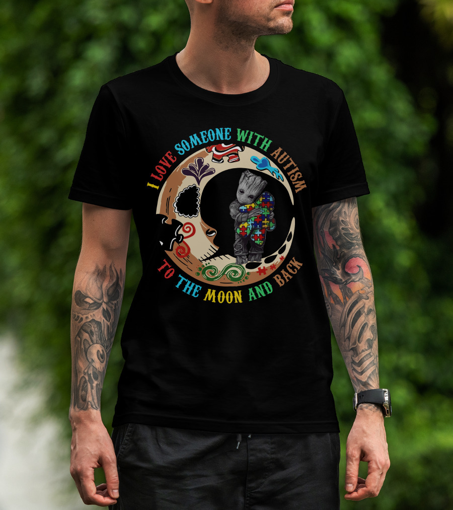 I Love Someone With Autism To The Moon And Back Puzzle Piece Hug T-Shirt