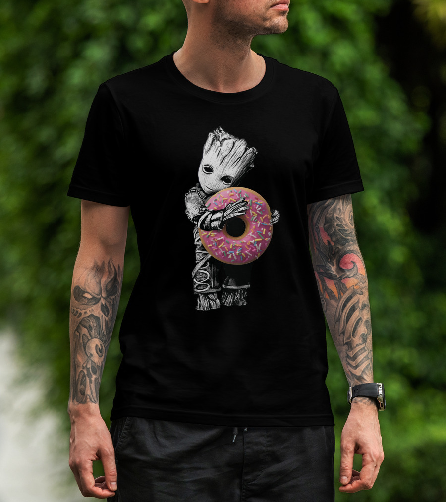 Donut Tree Character Hugging Pink Sprinkle Doughnut T-Shirt