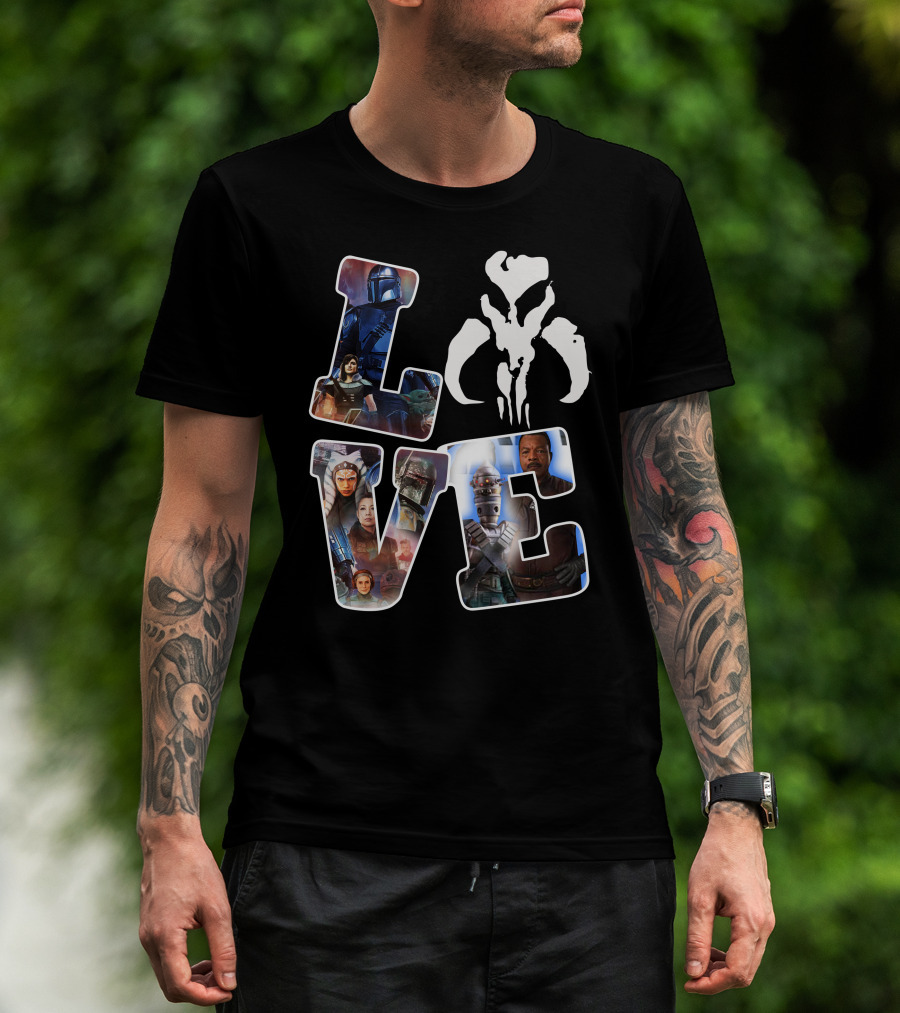 Manda Star Love With Mandalorian And Mythosaur Icons T-Shirt