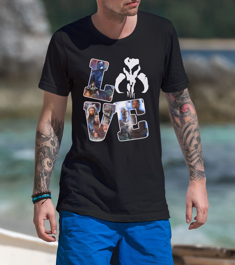 Manda Star Love With Mandalorian And Mythosaur Icons T-Shirt