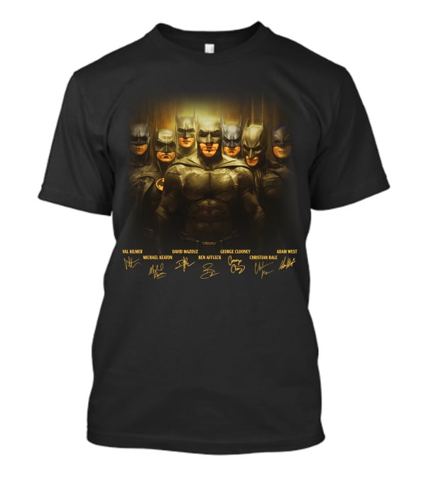 Batma Val Kilmer Michael Keaton David Mazouz Ben Affleck George Clooney Christian Bale Adam West T-Shirt