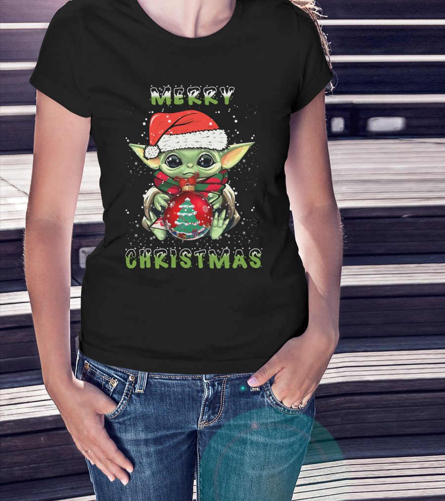 Merry Christmas Baby Alien Santa Hat Snowflakes T-Shirt