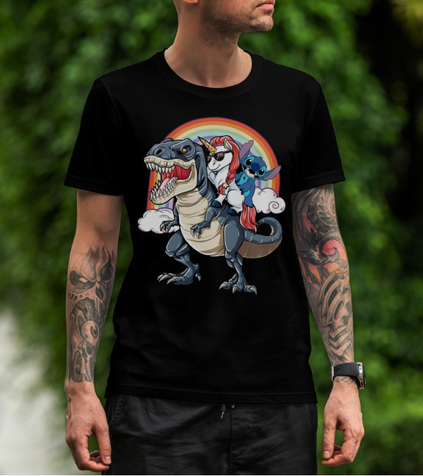 Stitch Riding T-Rex Unicorn T-Shirt