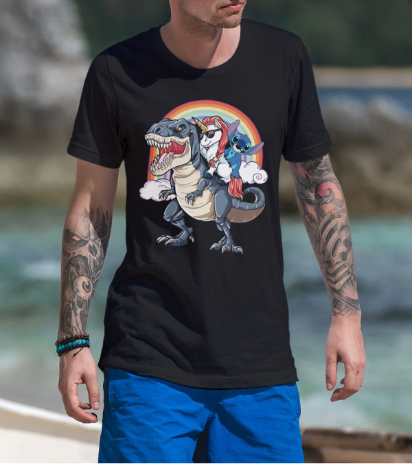 Stitch Riding T-Rex Unicorn T-Shirt