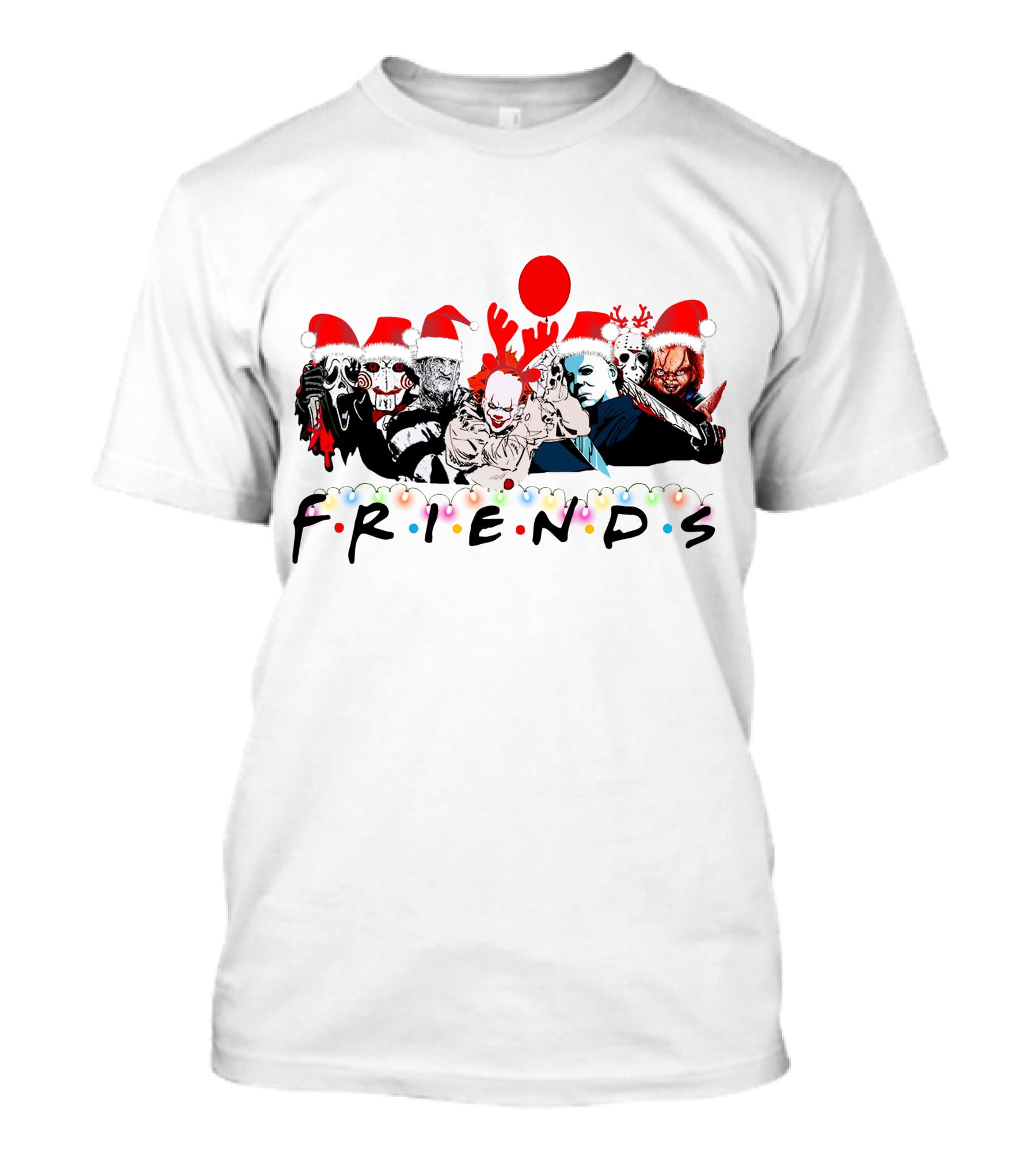 Friends Christmas Horror Icons Holiday Santa Hats T-Shirt