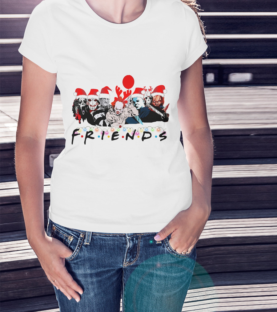 Friends Christmas Horror Icons Holiday Santa Hats T-Shirt