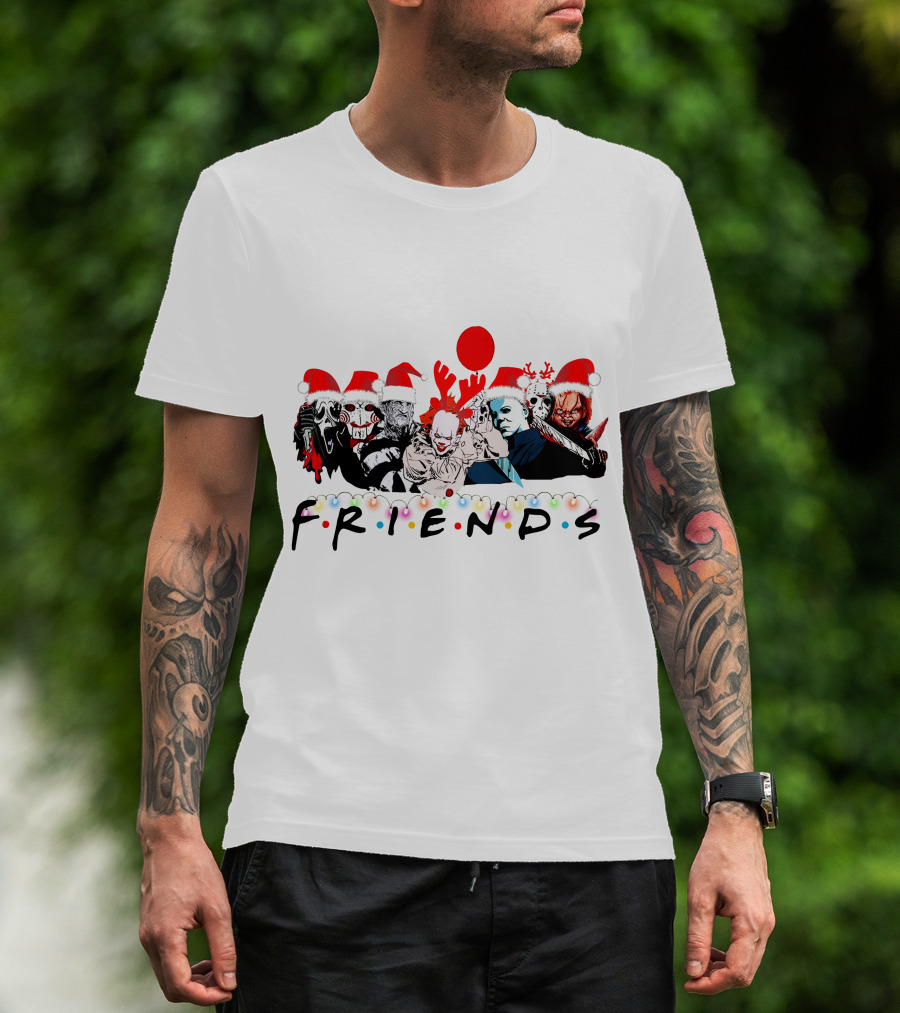 Friends Christmas Horror Icons Holiday Santa Hats T-Shirt