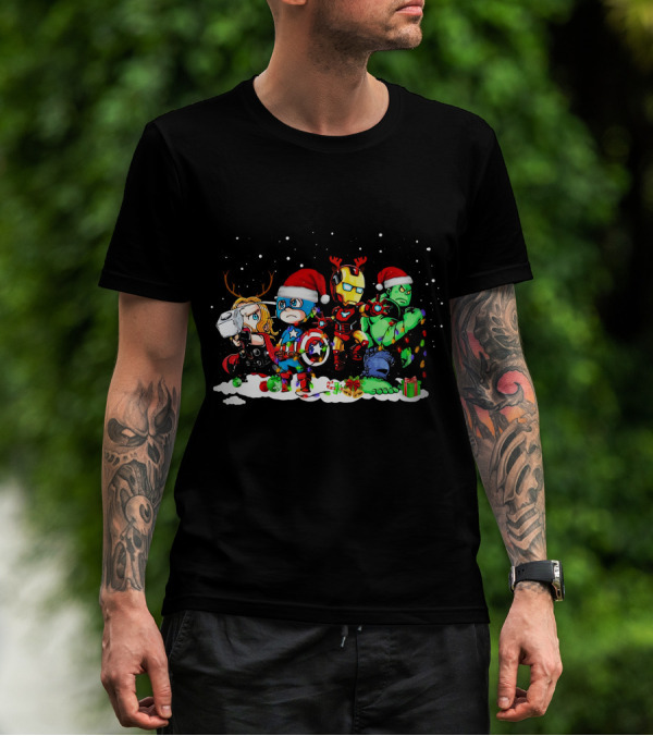 Captain America Iron Man Thor Hulk Christmas ZN913 T-Shirt