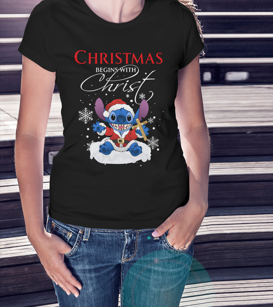 Christmas Begins With Christ Stitch Premium ZN722 T-Shirt