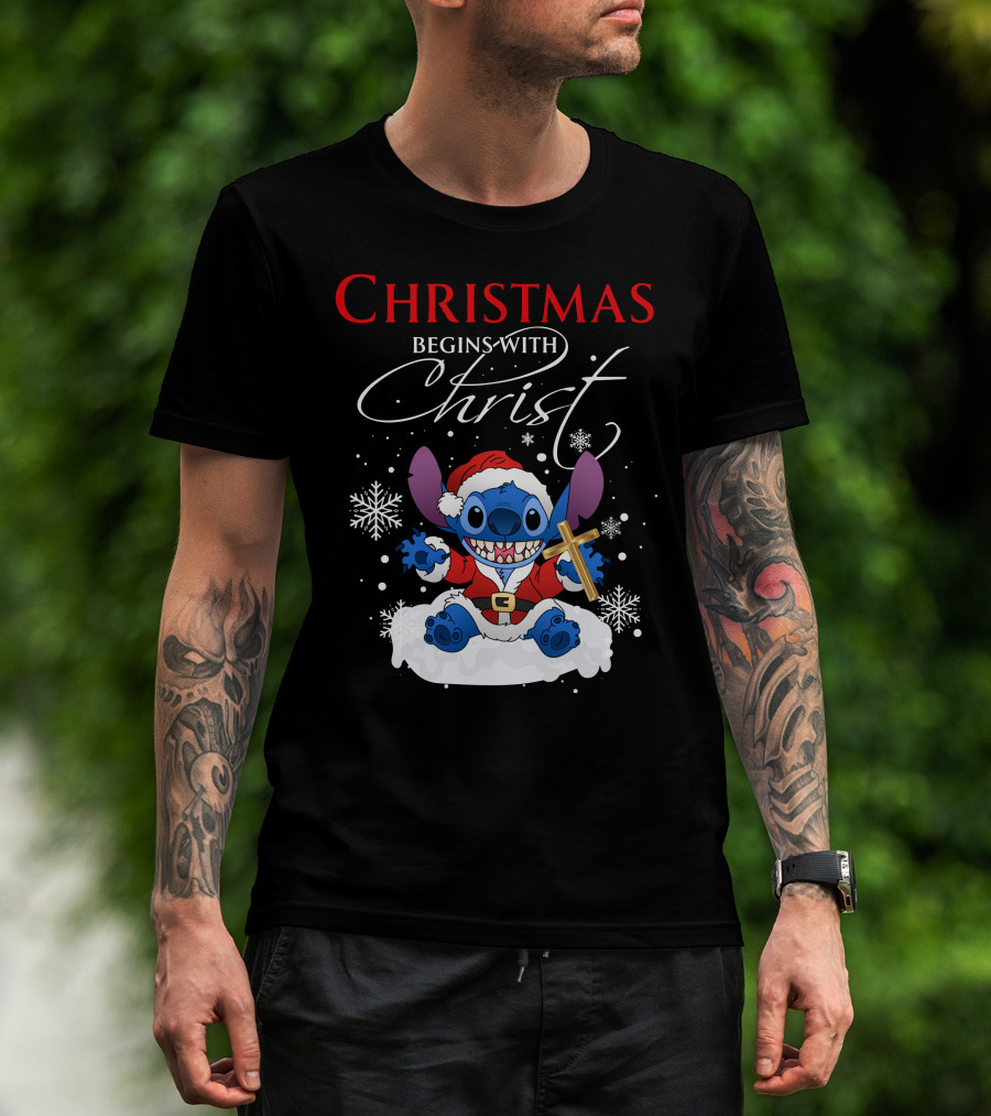 Christmas Begins With Christ Stitch Premium ZN722 T-Shirt
