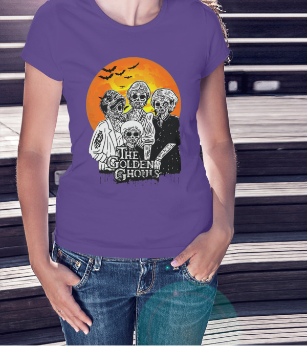 The Golden Ghouls Zombie Skeletons With Bats And Full Moon ZN385 T-Shirt
