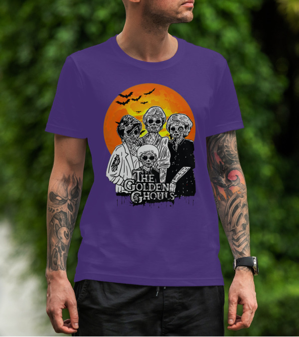 The Golden Ghouls Zombie Skeletons With Bats And Full Moon ZN385 T-Shirt