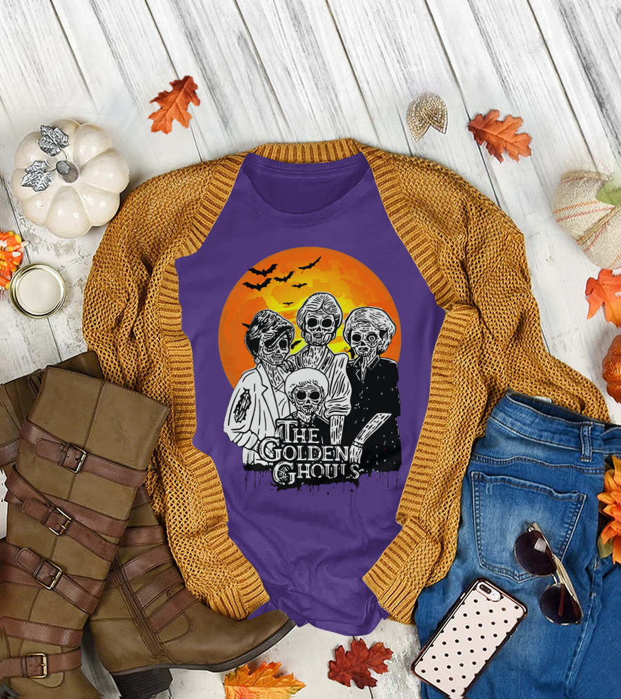 The Golden Ghouls Zombie Skeletons with Bats and Full Moon ZN385 T-Shirt