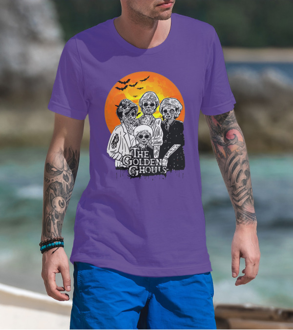 The Golden Ghouls Zombie Skeletons With Bats And Full Moon ZN385 T-Shirt