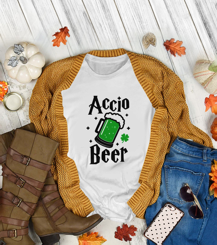 Accio Beer Green Mug with Shamrock Elements T-Shirt