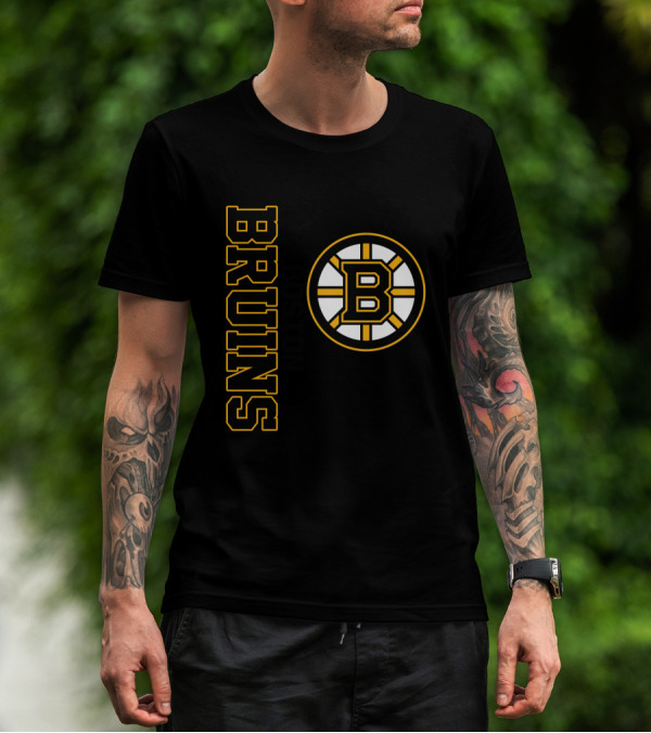 Boston Bruins Hockey Vertical Text With Iconic Circle Emblem T-Shirt