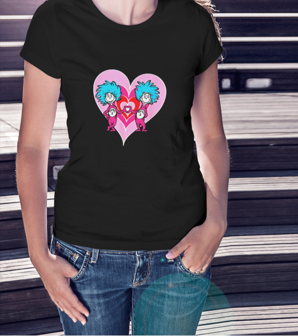 Dr Seuss Thing 1 Thing 2 Heart Love Valentine's Day T-Shirt