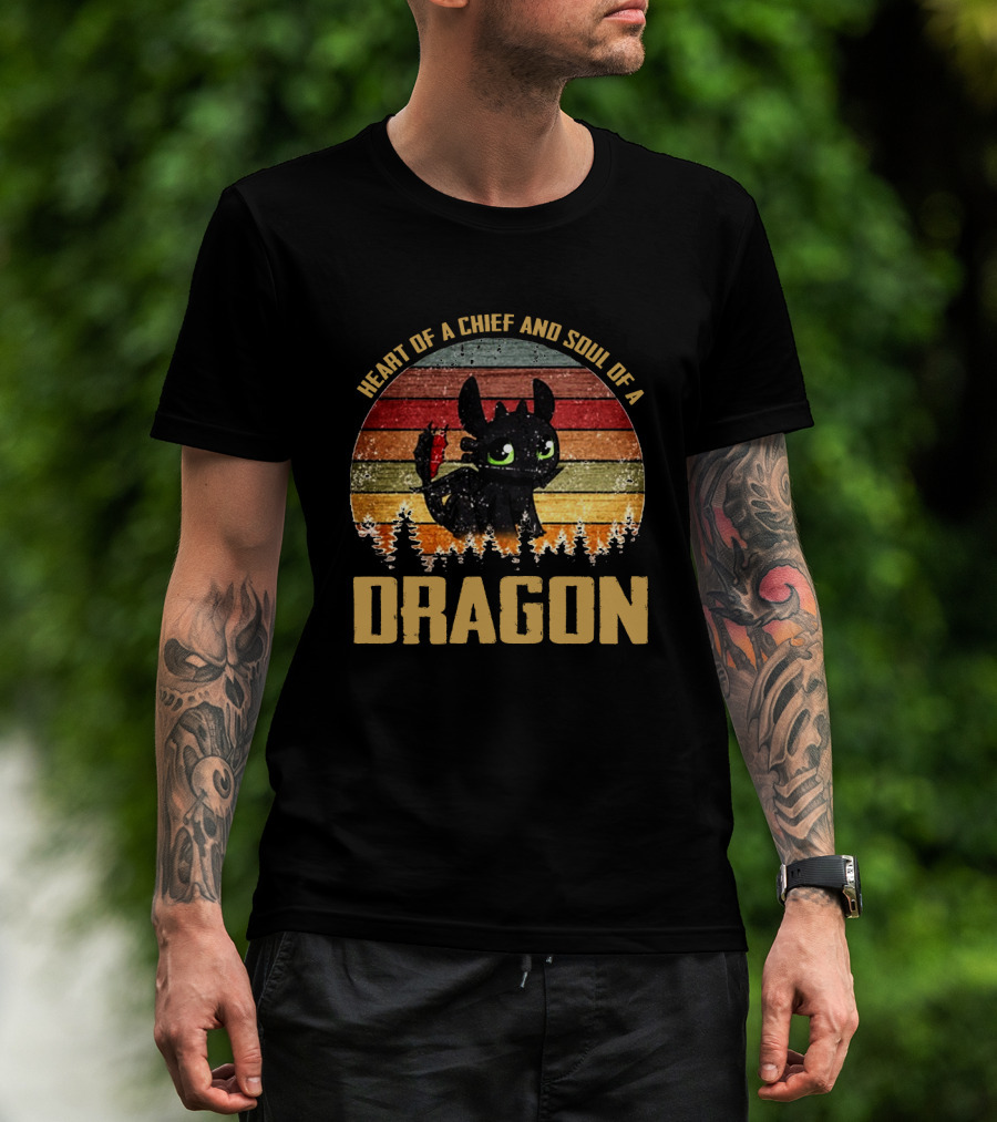 Heart Of A Chief And Soul Of A Dragon Toothless Vintage Retro Stripe T-Shirt