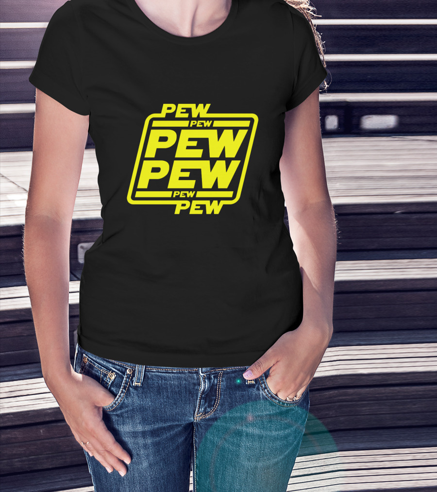 Pew Pew Pew Star Wars Bold Yellow Black Background Retro Style T-Shirt