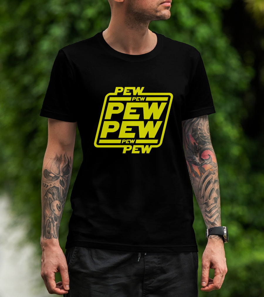 Pew Pew Pew Star Wars Bold Yellow Black Background Retro Style T-Shirt