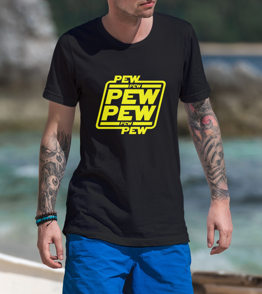 Pew Pew Pew Star Wars Bold Yellow Black Background Retro Style T-Shirt