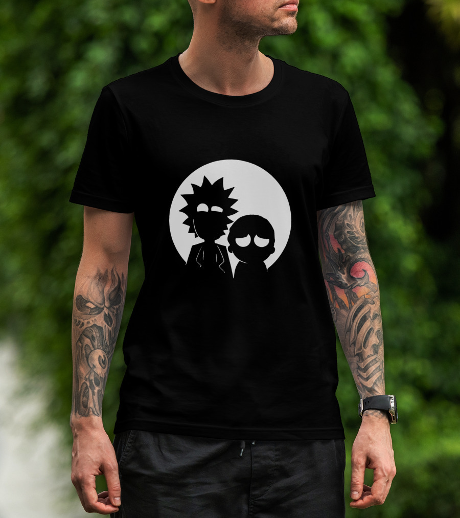 Rick And Morty Face Black And White Silhouette Moon Circle T-Shirt