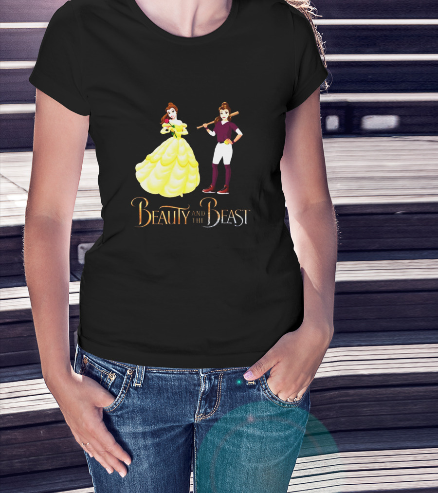 Beauty And The Beast Duality With Belle In Gown And Softball Uniform T-Shirt
