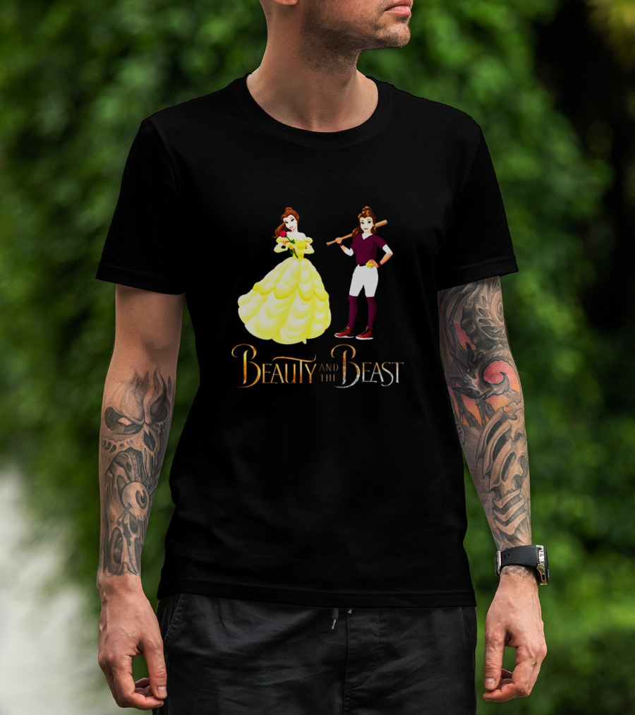 Beauty And The Beast Duality With Belle In Gown And Softball Uniform T-Shirt