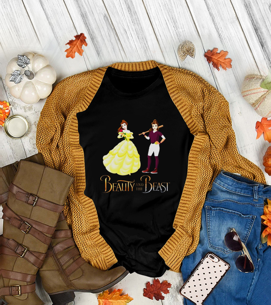 Beauty And The Beast Duality With Belle In Gown And Softball Uniform T-Shirt