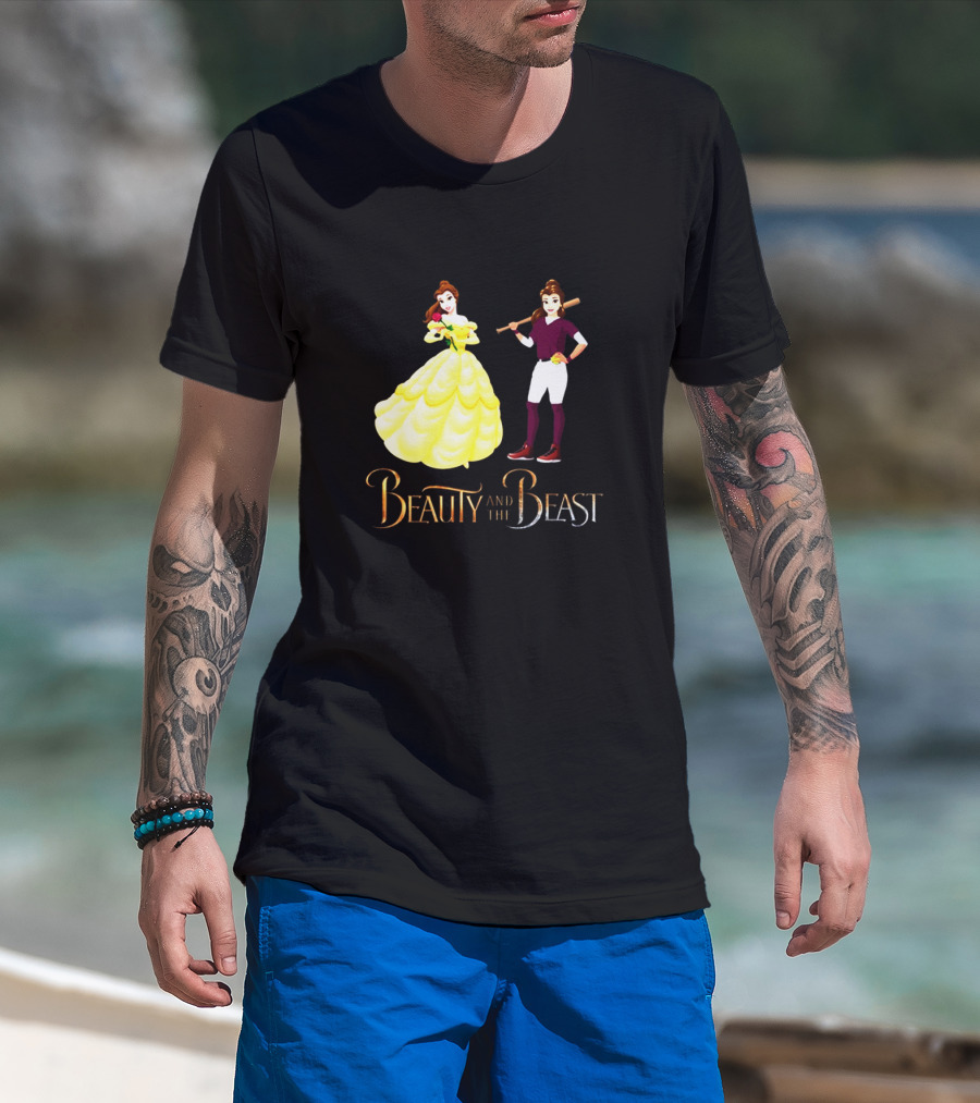 Beauty And The Beast Duality With Belle In Gown And Softball Uniform T-Shirt