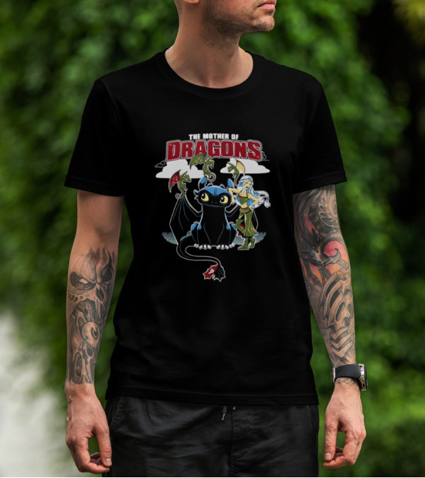 The Mother Of Dragons Cute Cartoon Mashup With Night Fury And Baby Dragons T-Shirt