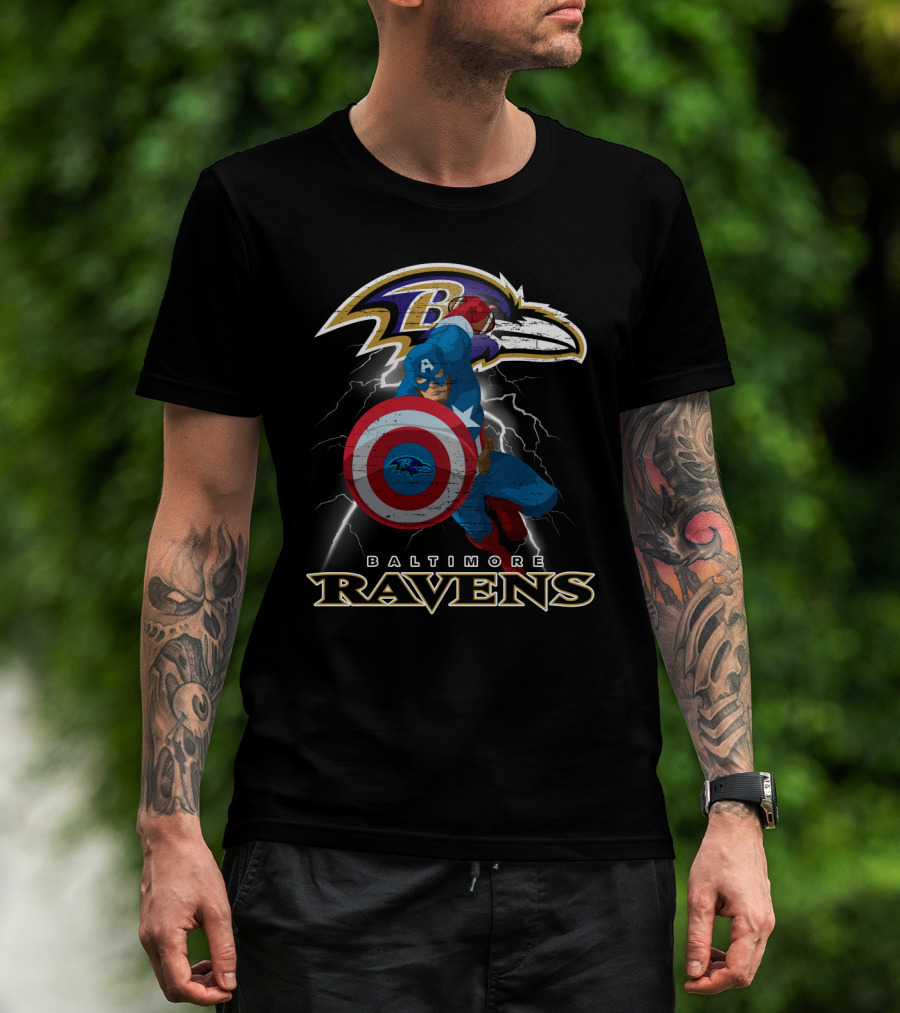 Baltimore Ravens Captain America Nfl Shield Lightning T-Shirt