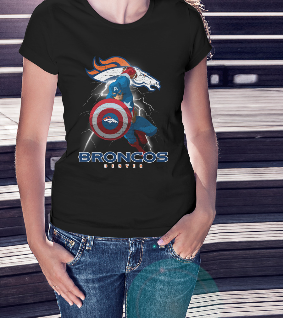 Broncos Denver Captain America Shield Nfl Crossover T-Shirt