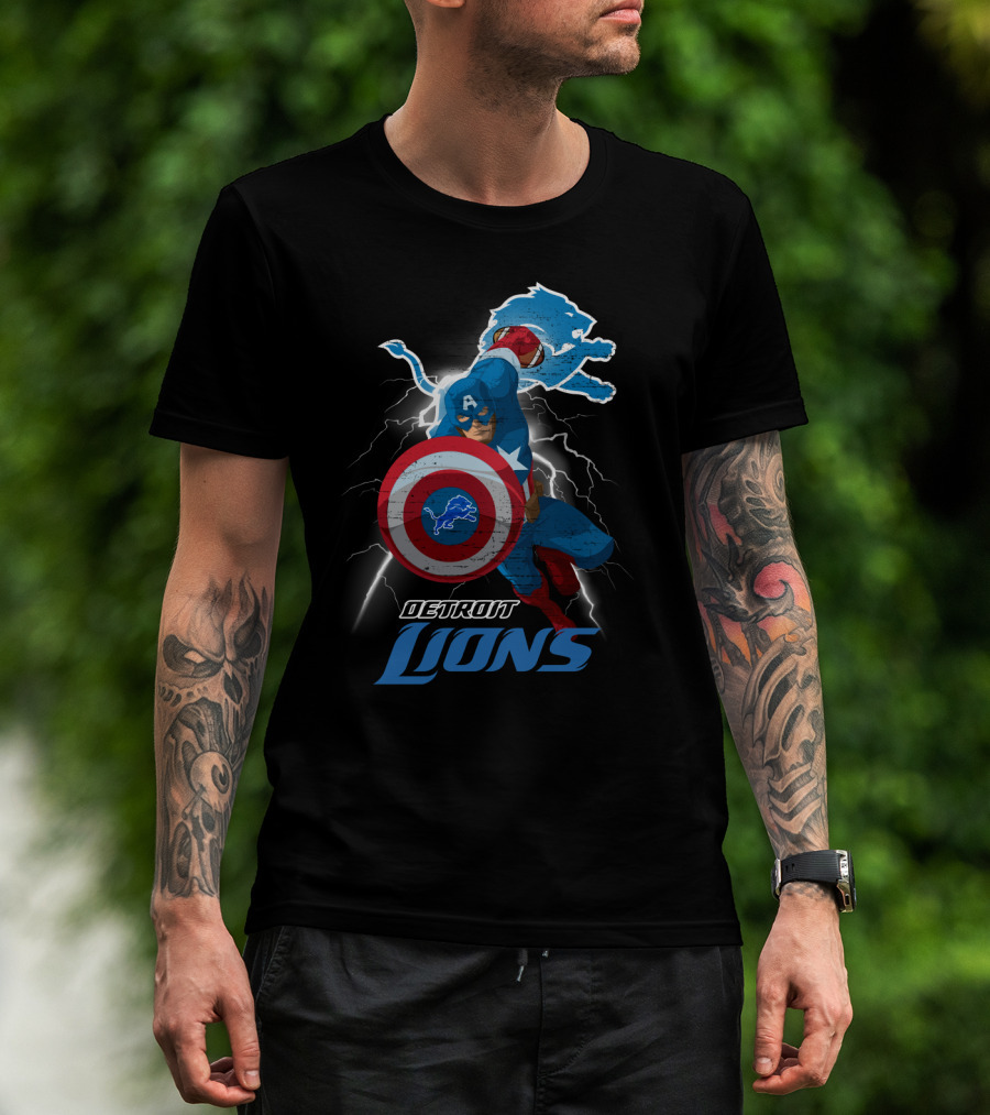 Captain America Detroit Lions Nfl Marvel Crossover T-Shirt