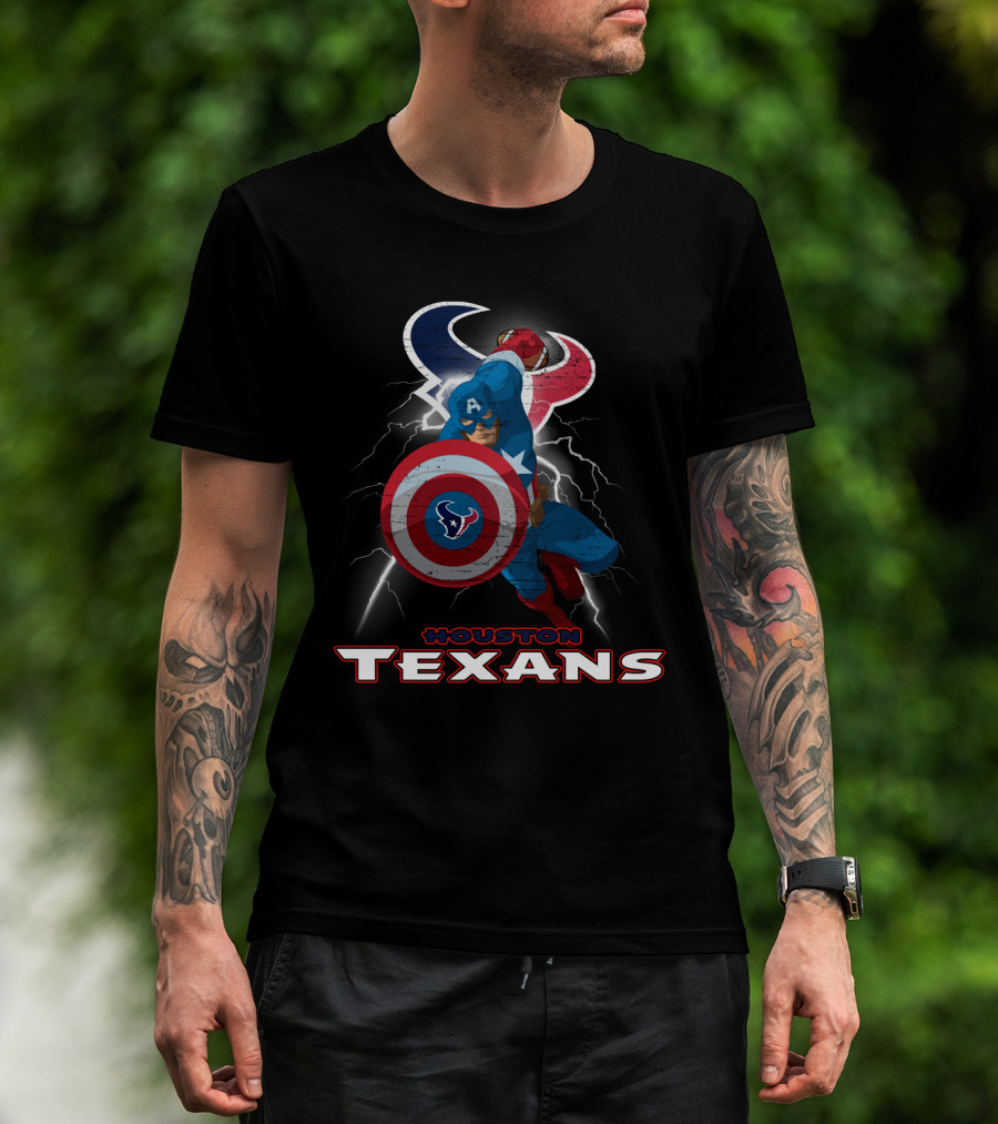 Houston Texans Captain America Nfl Lightning Shield T-Shirt